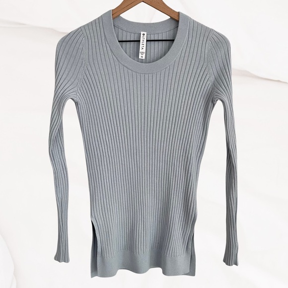 Athleta Tops - Athleta Blue-Grey Ribbed Knit Slim Fit Long Sleeve Top Size XS